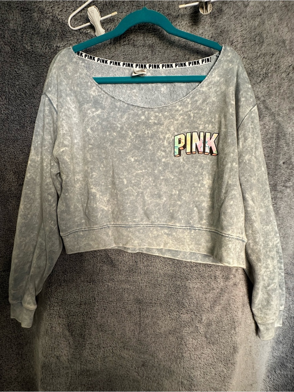 Victoria's Secret PINK Mineral-Wash Scoop Neck Sweatshirt in Gray